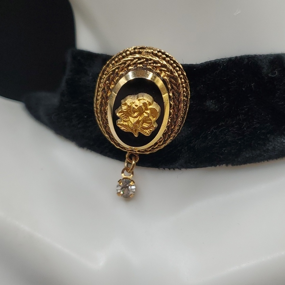 N3028 3d heirloom rose choker‎ Victorian celebrity black velvet